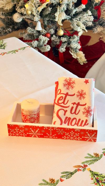 Rectangular Bathroom Set Red Snowflakes with three towels & candle