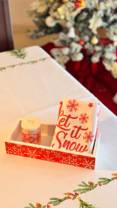 Rectangular Bathroom Set Red Snowflakes with three towels & candle