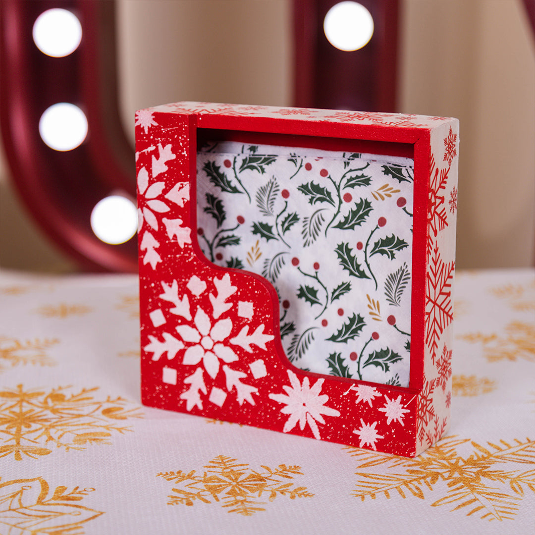 Napkin Holder with Red Snowflakes