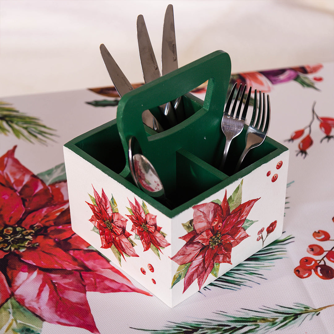 Cutlery Holder with handle Poinsettia