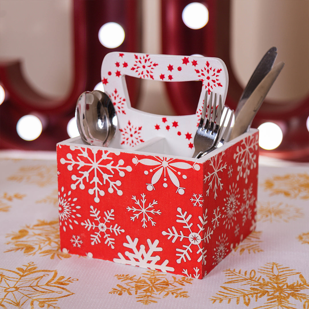 Cutlery Holder with handle  Snowflake red