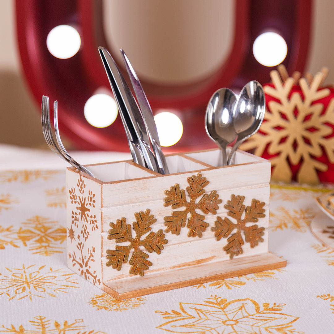 Cutlery Organizer with three separators Snowflake gold