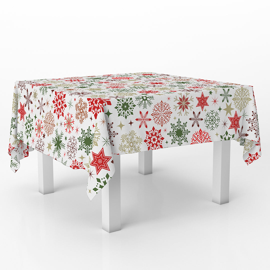 Squared Table Cover  Red & Green Christmas Ornaments