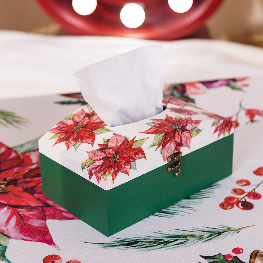 Tissue Box with Poinsettia Vintage