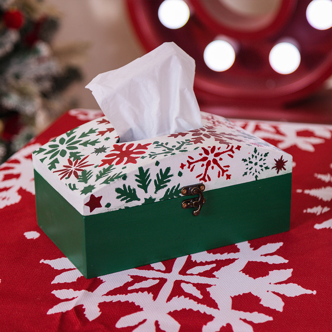 Tissue Box with Red Snowflakes