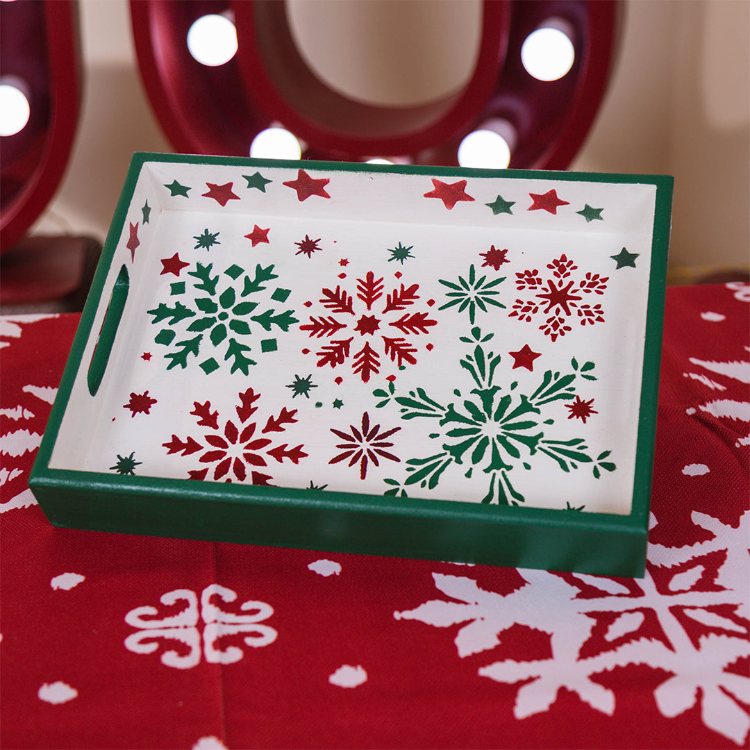 Tray Red & Green Snowflake