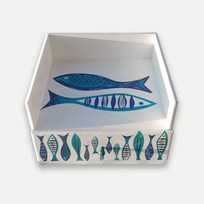 Decoupage Plate & Cutlery Box With Fish Pattern