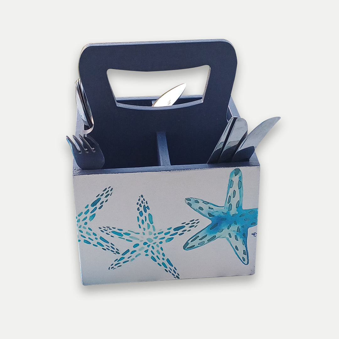 Decoupage Cutlery Holder With Handle Starfish