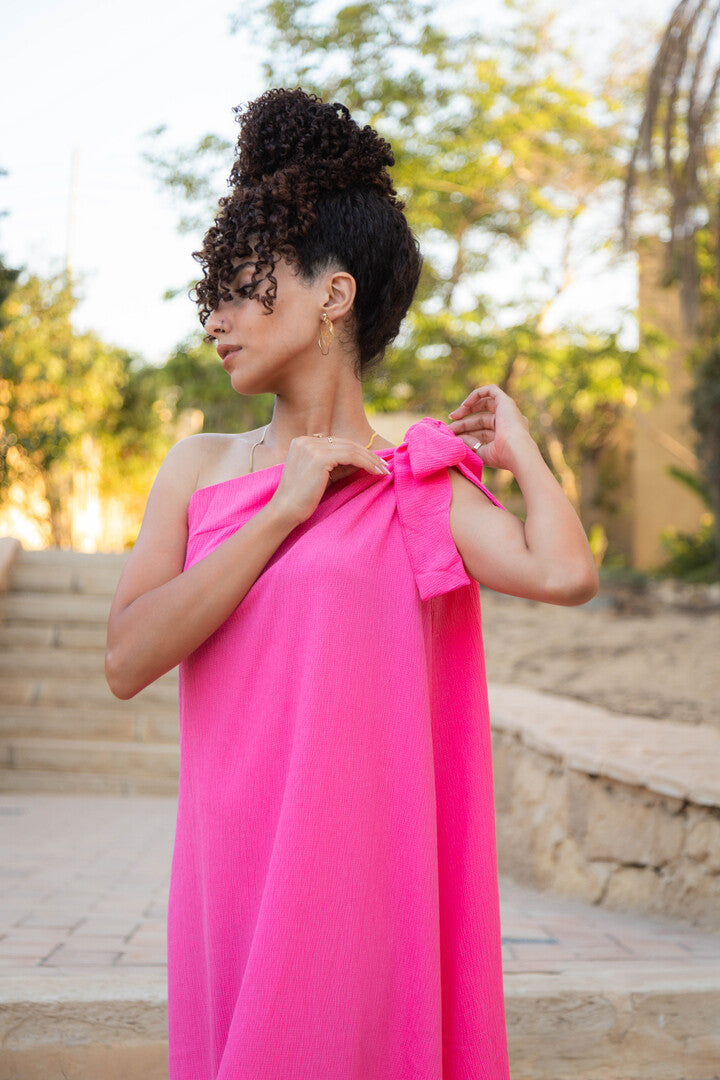 Beach Dress One Shoulder Pink