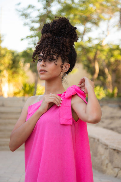 Beach Dress One Shoulder Pink