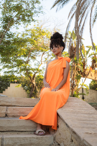 Beach Dress One Shoulder Orange