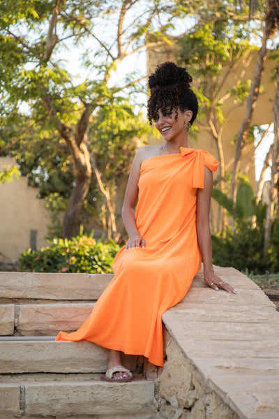 Beach Dress One Shoulder Orange