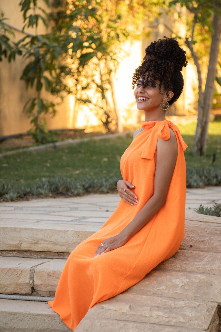 Beach Dress One Shoulder Orange