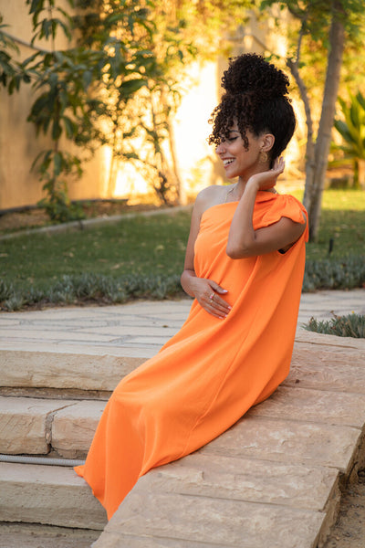 Beach Dress One Shoulder Orange