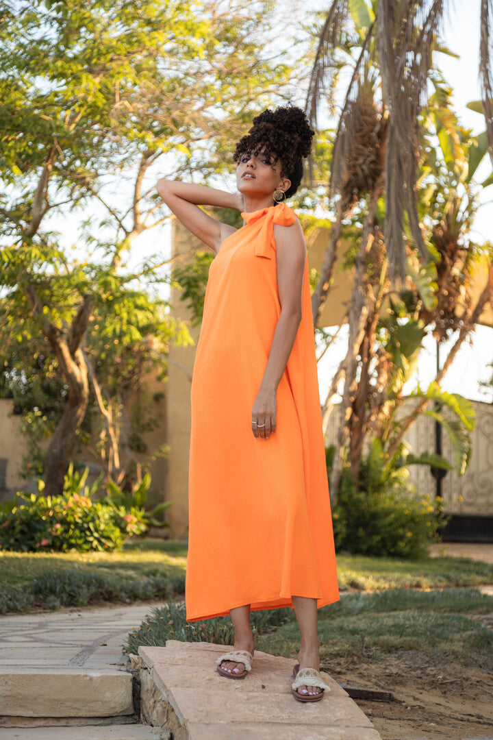 Beach Dress One Shoulder Orange