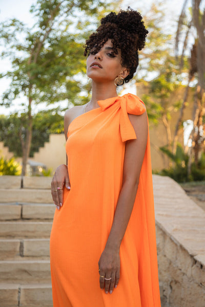 Beach Dress One Shoulder Orange