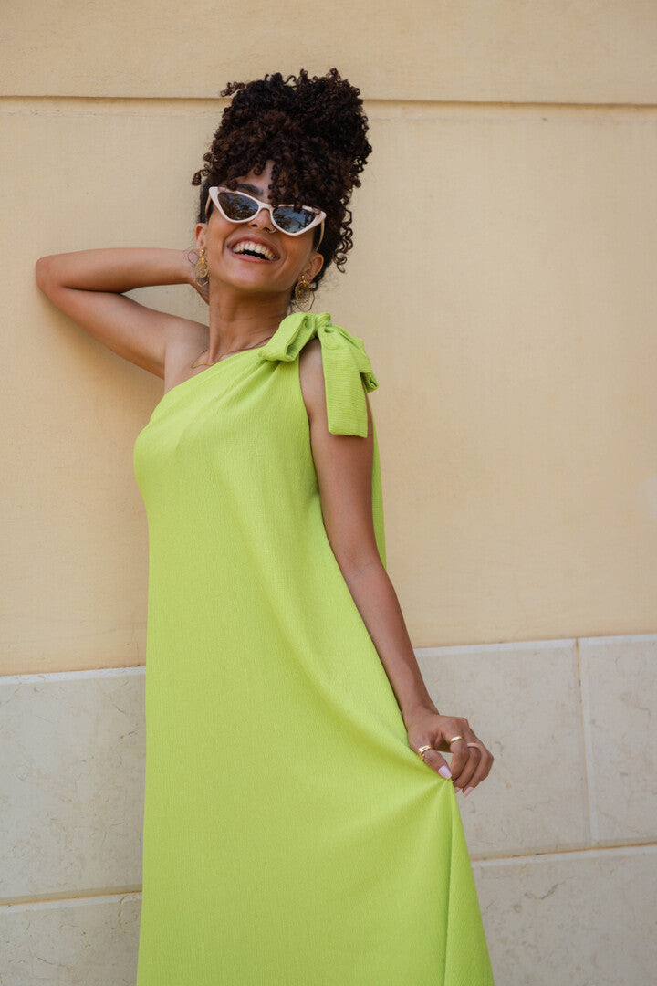 Beach Dress One Shoulder Lime Green