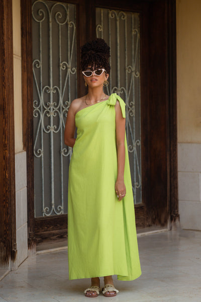 Beach Dress One Shoulder Lime Green