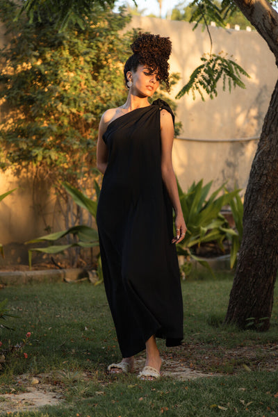 Beach Dress One Shoulder Black