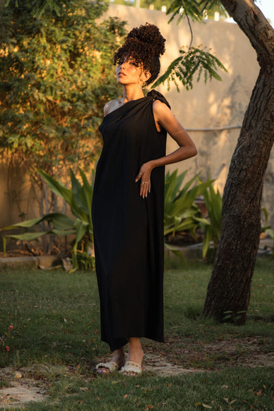 Beach Dress One Shoulder Black