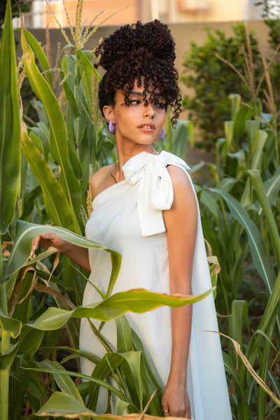 Beach Dress One Shoulder White