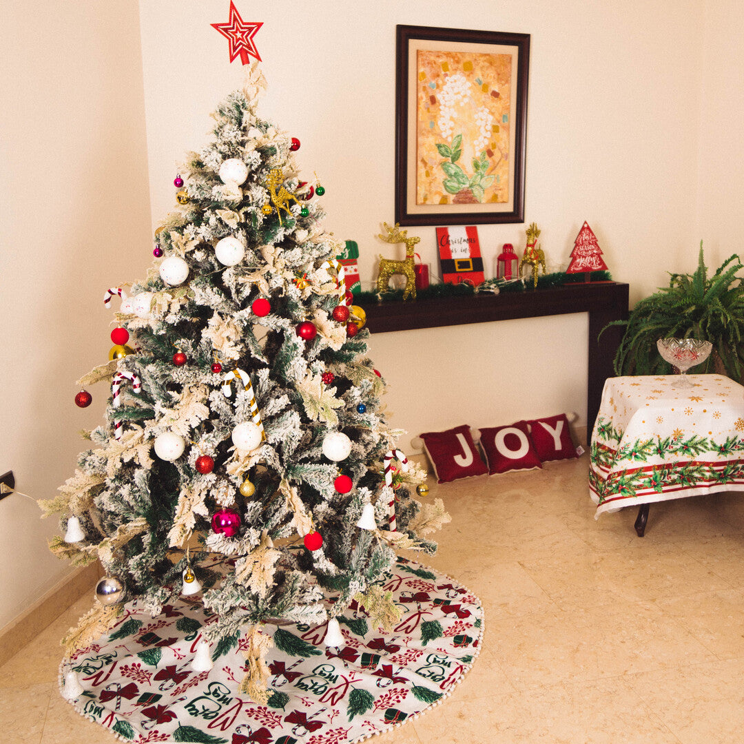 Tree Skirt merry christmas green velvet with Pom Pom 1m diameter