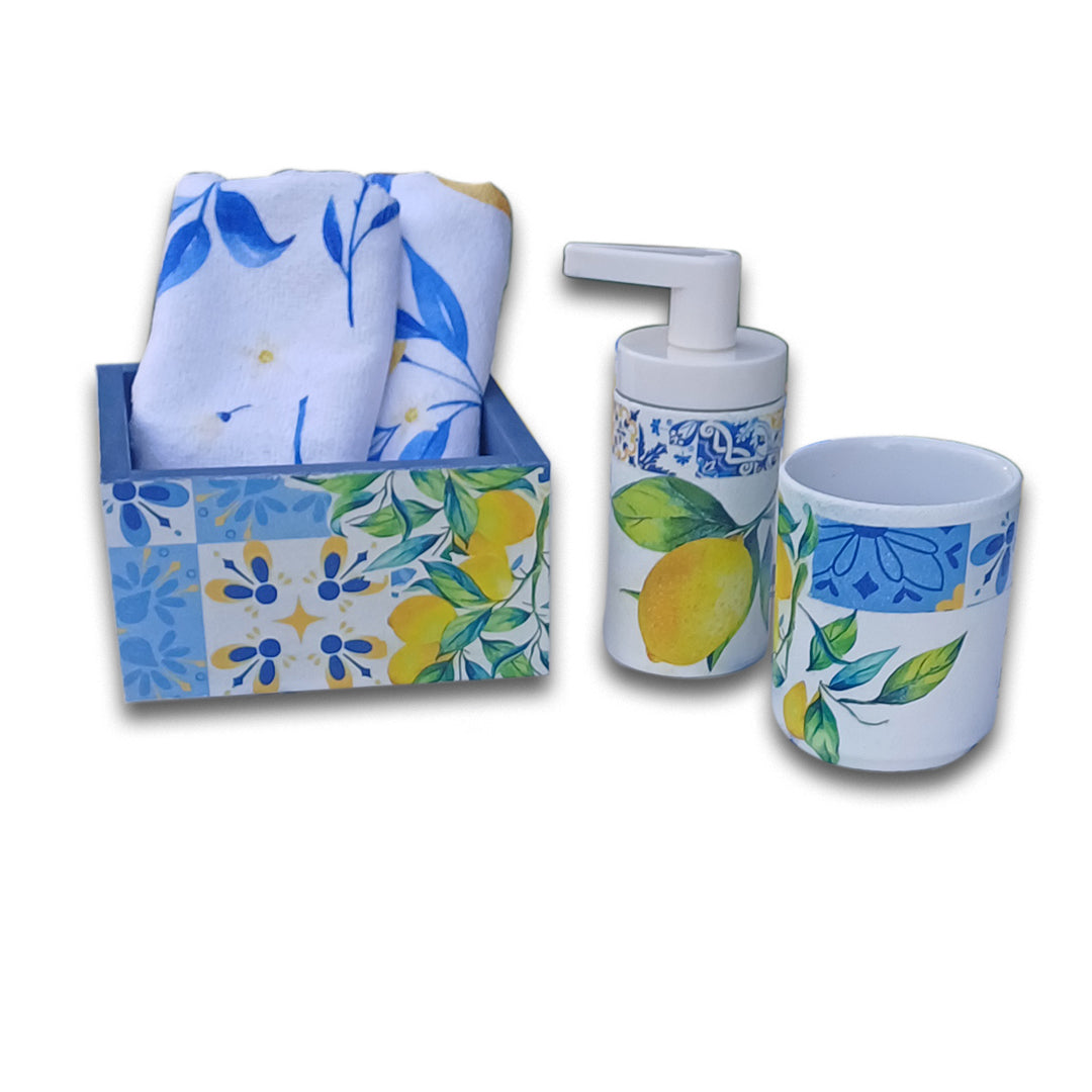 Bathroom Set 3 Pcs - Box,Cup,Dispencer Bottle And Three Towels