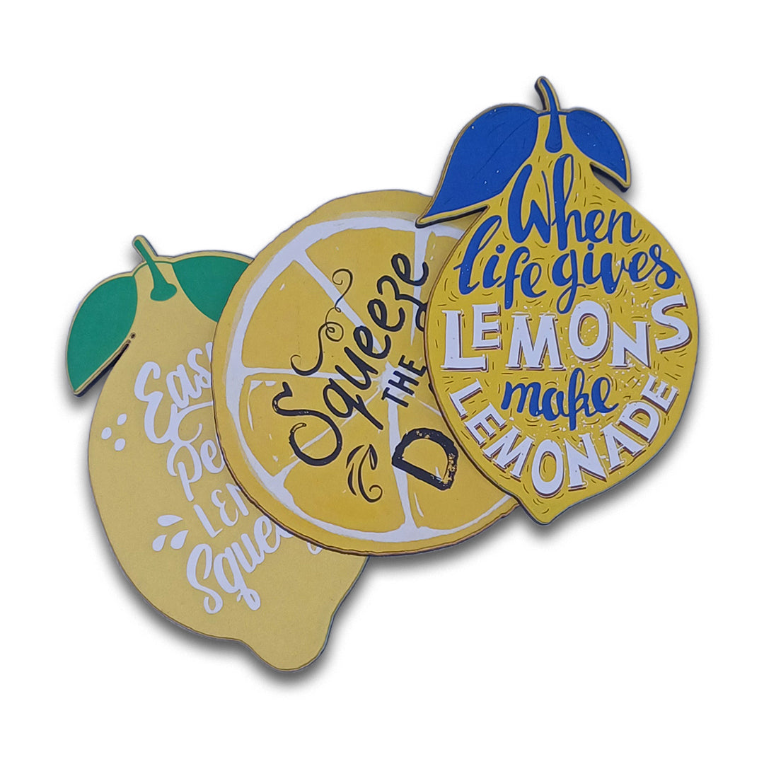 Set Of Eight Lemon Coasters - Lemon Shapes With Caption