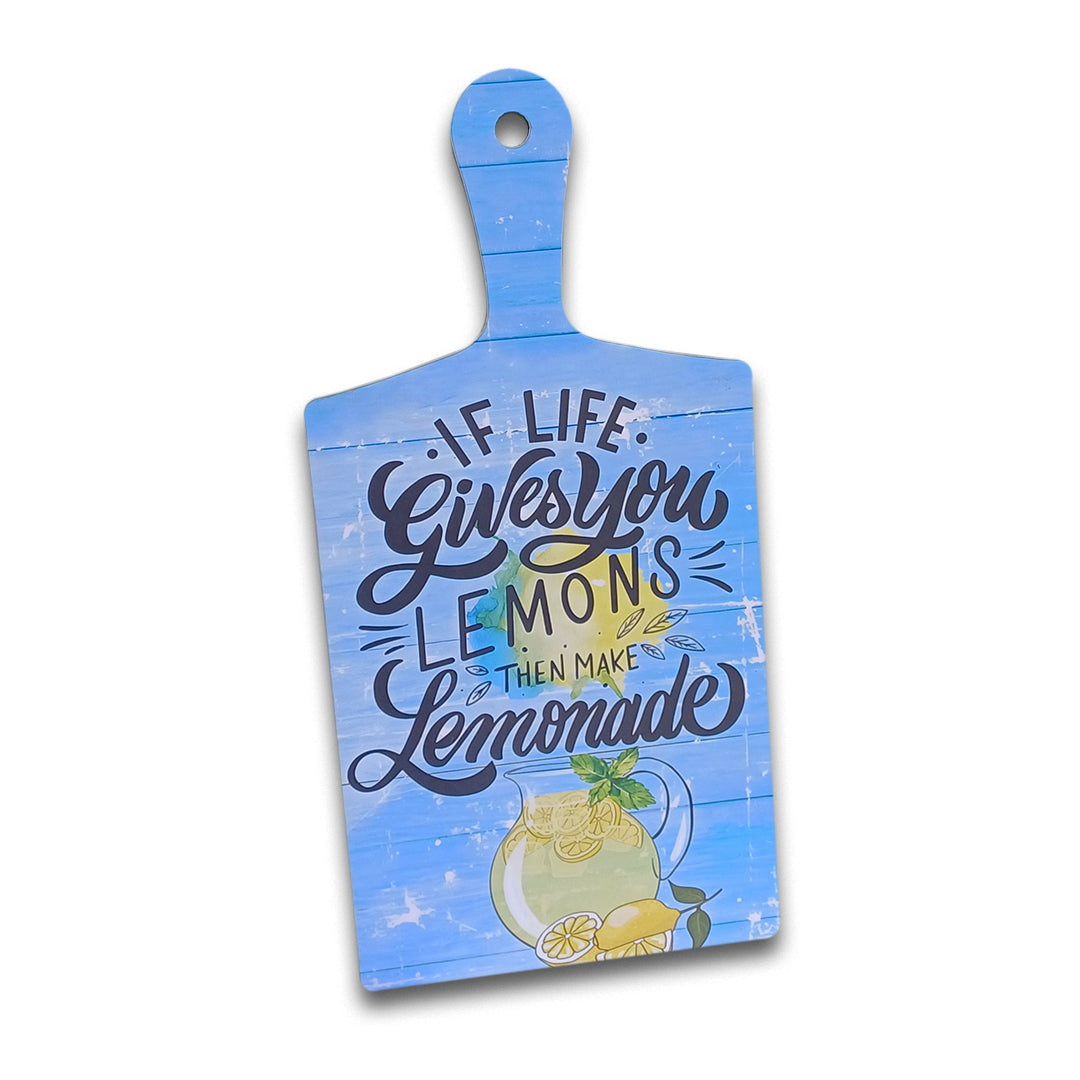 Wooden Cutting Board With Caption When Life Gives You Lemon Make Lemonade