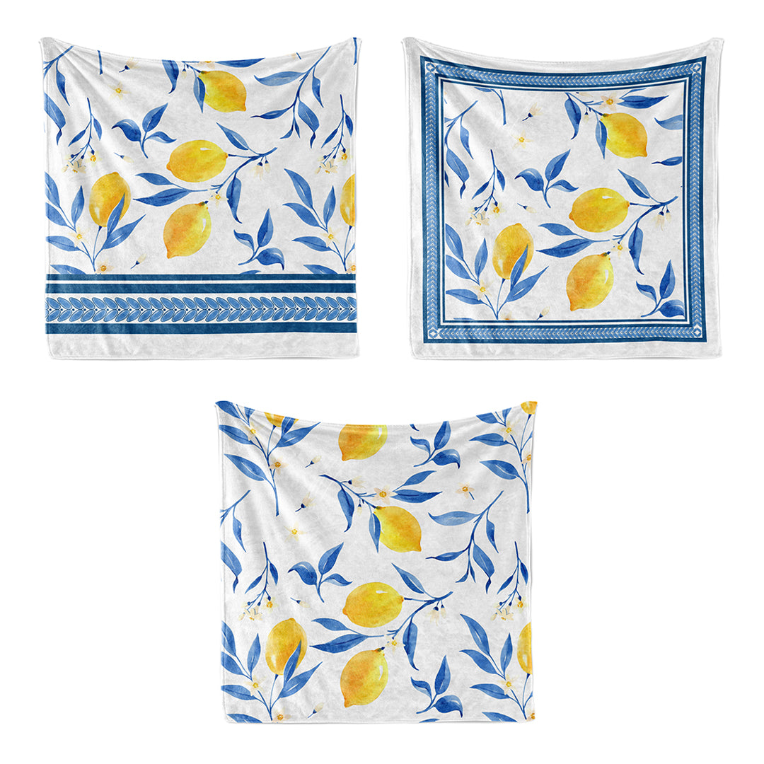 Set Of Three Towels With Lemon Prints