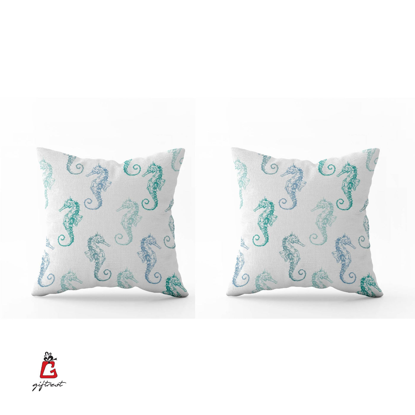 Seahorse Pattern White Cushion