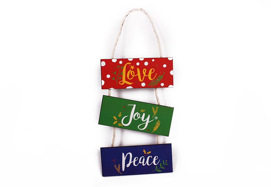 Wooden Hanger With Three Captions Love Joy And Peace